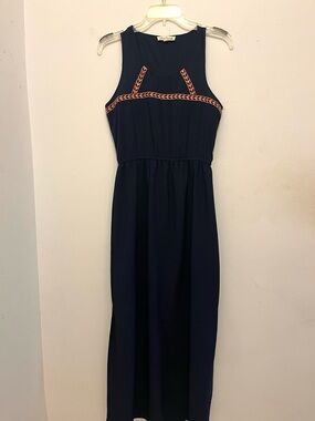 Olive & Oak Navy Maxi Dress with Coral Trim
